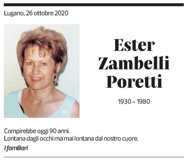 Annuncio funebre Ester Zambelli Poretti