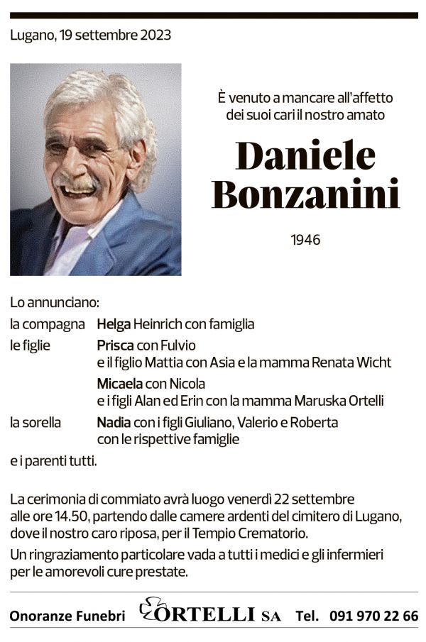 Annuncio funebre Daniele Bonzanini