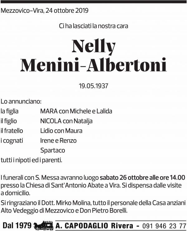 Annuncio funebre Nelly Menini-albertoni