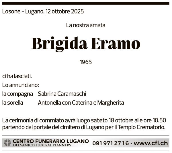 Annuncio funebre Brigida Eramo