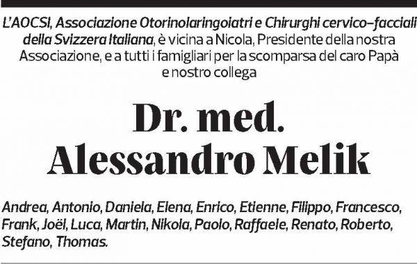 Annuncio funebre Alessandro Melik
