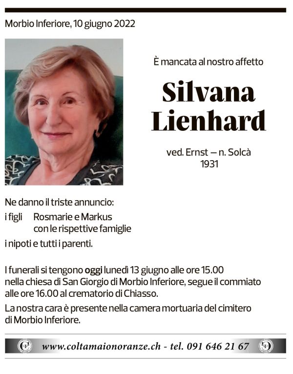 Annuncio funebre Silvana Lienhard