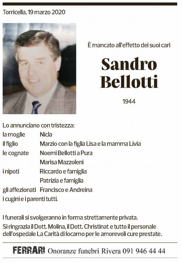 Annuncio funebre Sandro Bellotti