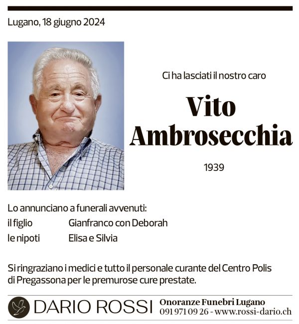 Annuncio funebre Vito Ambrosecchia