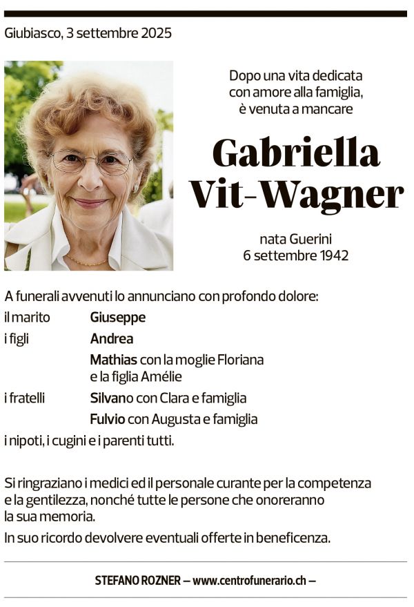 Annuncio funebre Gabriella Vit-wagner