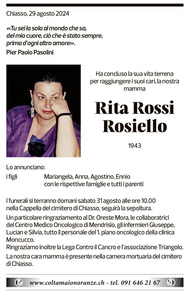 Annuncio funebre Rita Rossi Rosiello