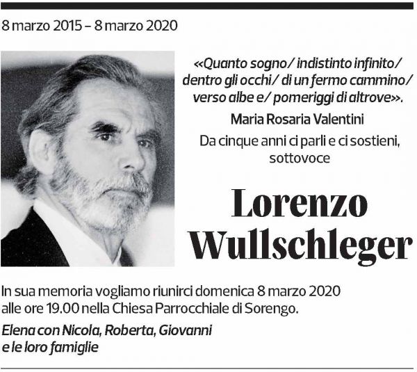 Annuncio funebre Lorenzo Wullschleger