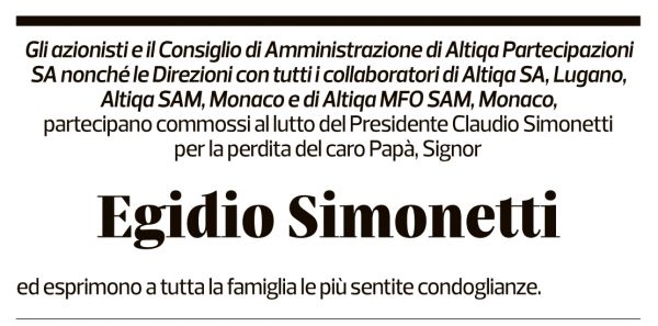 Annuncio funebre Egidio Simonetti