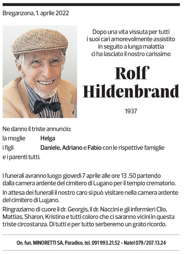 Annuncio funebre Rolf Hildenbrand