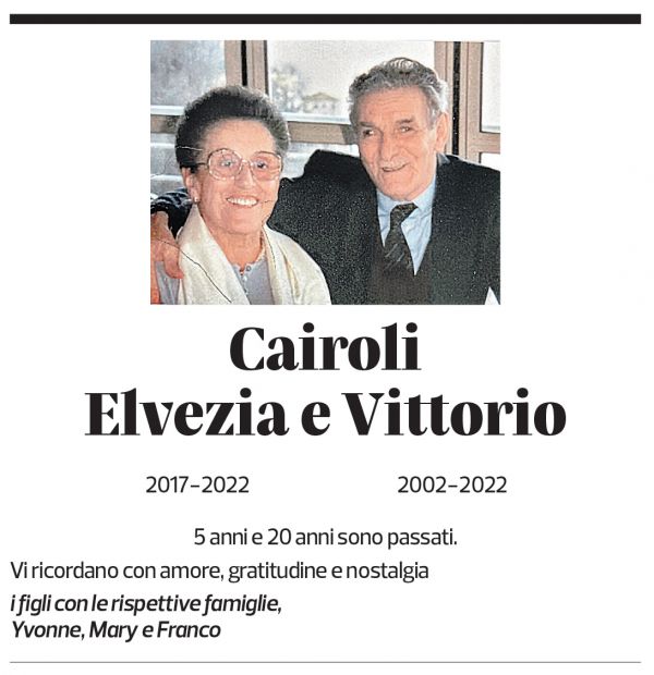 Annuncio funebre Elvezia Vittorio Cairoli