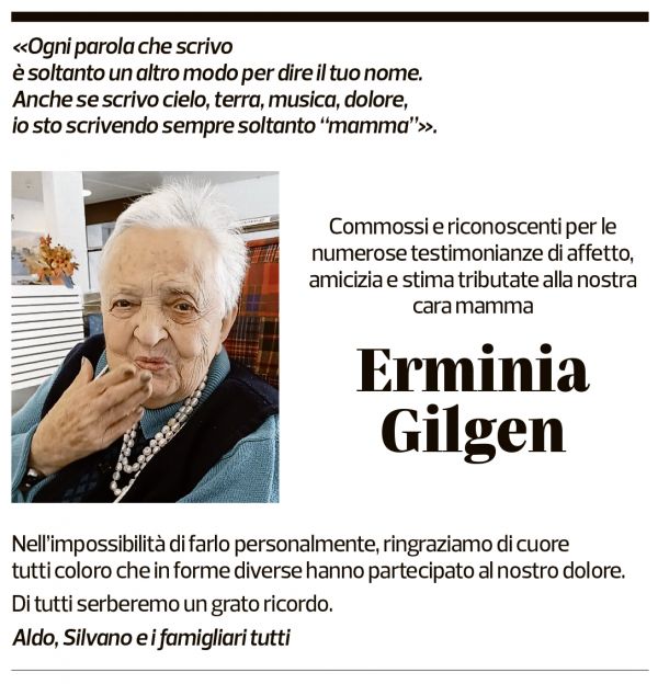 Annuncio funebre Erminia Gilgen