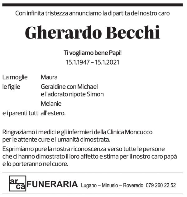 Annuncio funebre Gherardo Becchi