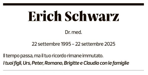 Annuncio funebre Erich Schwarz