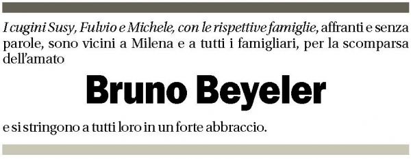 Annuncio funebre Bruno Beyeler