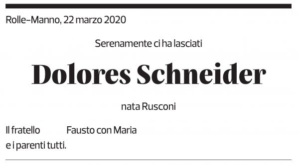 Annuncio funebre Dolores Schneider