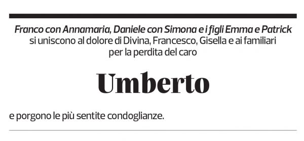 Annuncio funebre Umberto Manini