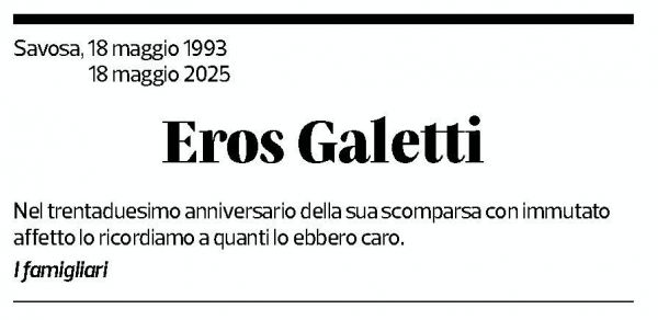 Annuncio funebre Eros Galetti