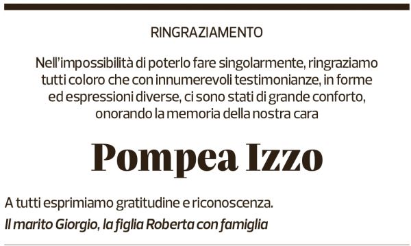 Annuncio funebre Pompea Izzo