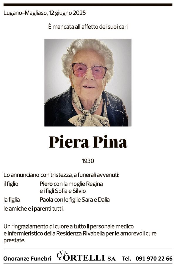 Annuncio funebre Piera Pina