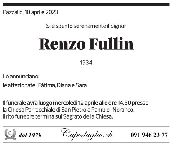 Annuncio funebre Renzo Fullin