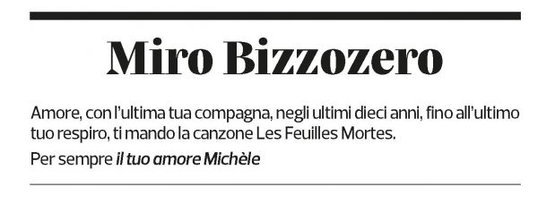 Annuncio funebre Miro Bizzozero