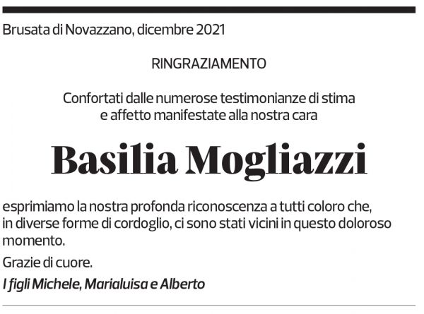 Annuncio funebre Basilia Mogliazzi