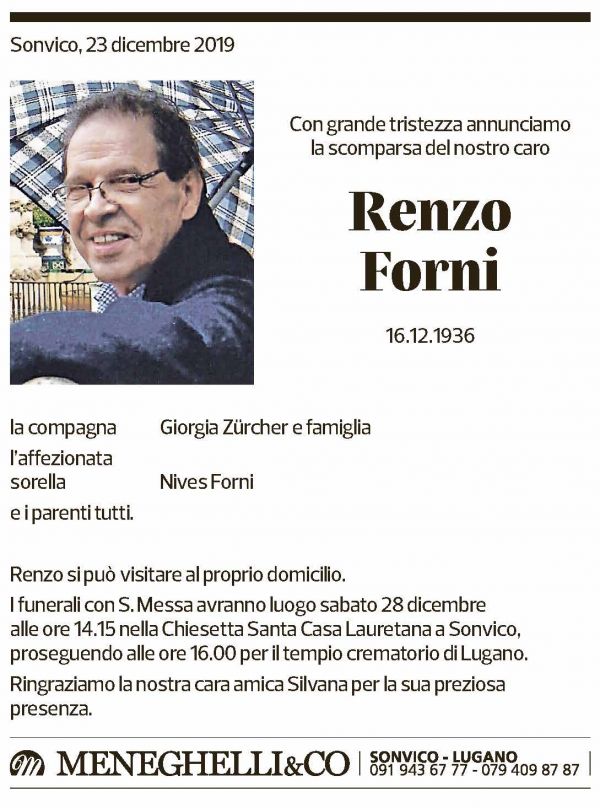 Annuncio funebre Renzo Forni
