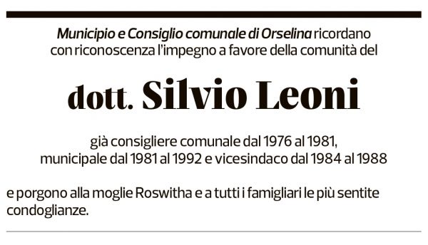 Annuncio funebre Silvio Leoni