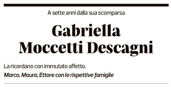 Annuncio funebre Gabriella Moccetti Descagni