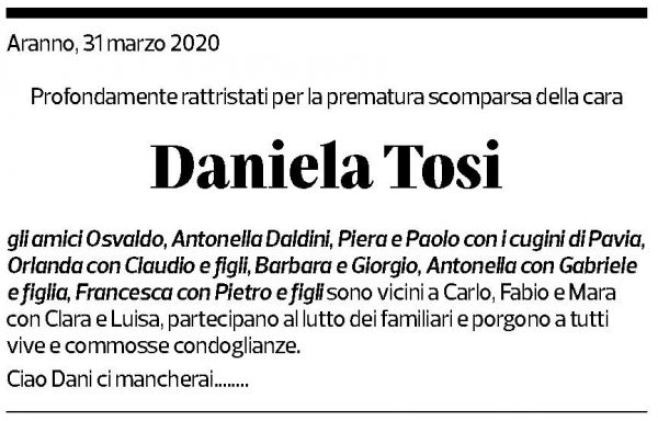 Annuncio funebre Daniela Tosi-imperatori