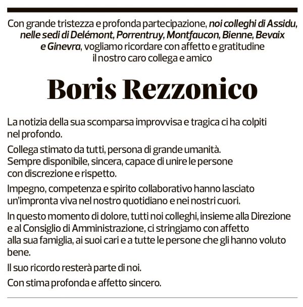 Annuncio funebre Boris Silvio Rezzonico