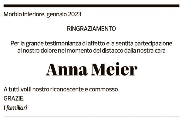 Annuncio funebre Anna Meier