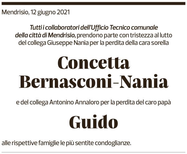 Annuncio funebre Concetta / Guido Bernasconi-nania