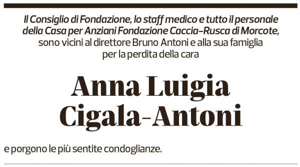 Annuncio funebre Anna Luigia Cigala-antonini