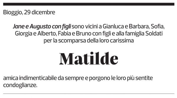 Annuncio funebre Matilde Bonetti Soldati