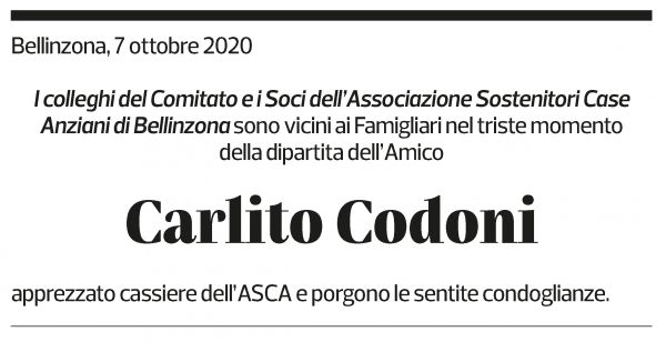 Annuncio funebre Carlito Codoni