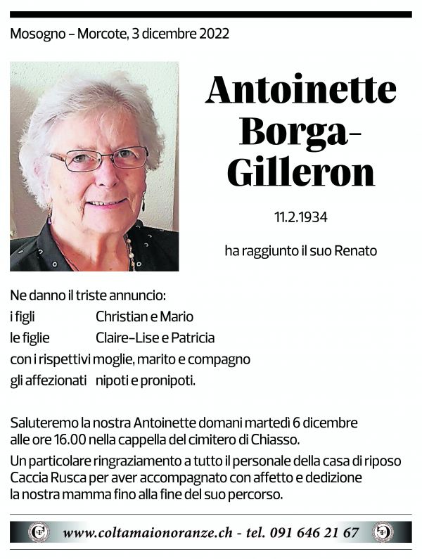 Annuncio funebre Antoinette Borga-gilleron