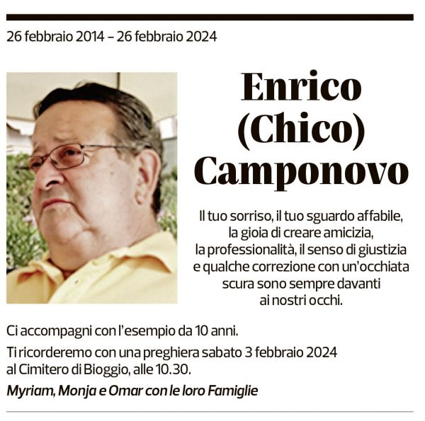 Annuncio funebre Enrico Camponovo