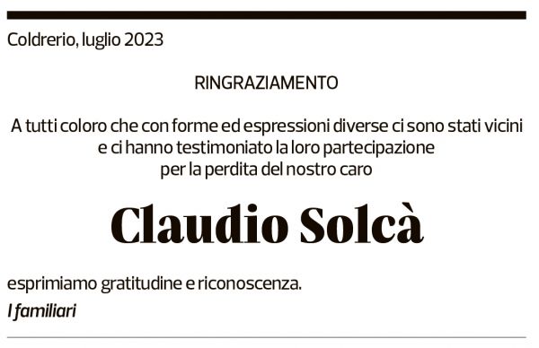 Annuncio funebre Claudio Solcà