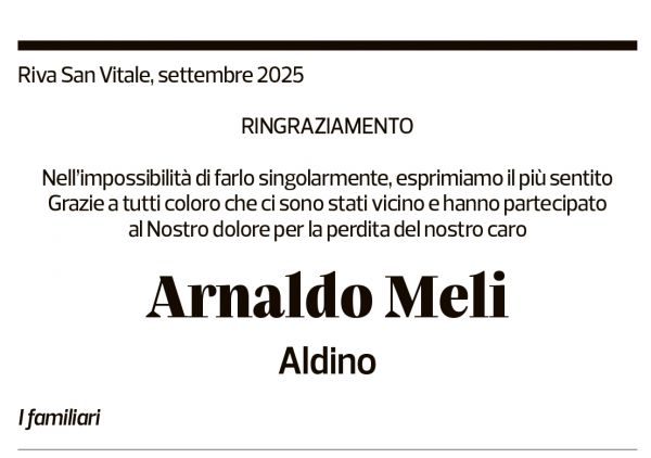 Annuncio funebre Arnaldo Meli