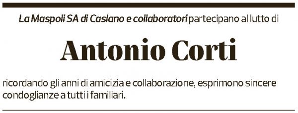 Annuncio funebre Antonio Corti