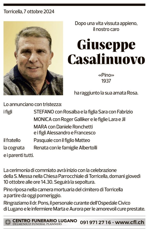 Annuncio funebre Giuseppe Casalinuovo