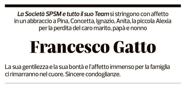 Annuncio funebre Francesco Gatto
