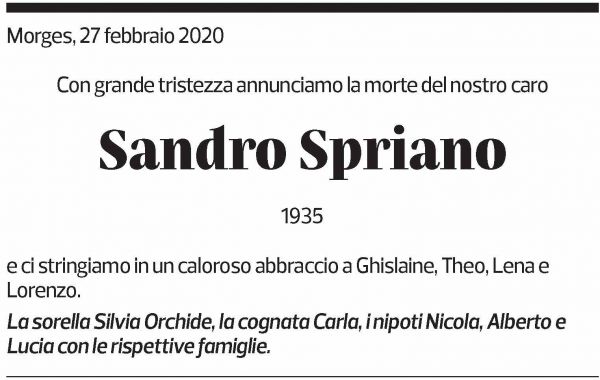 Annuncio funebre Sandro Spriano