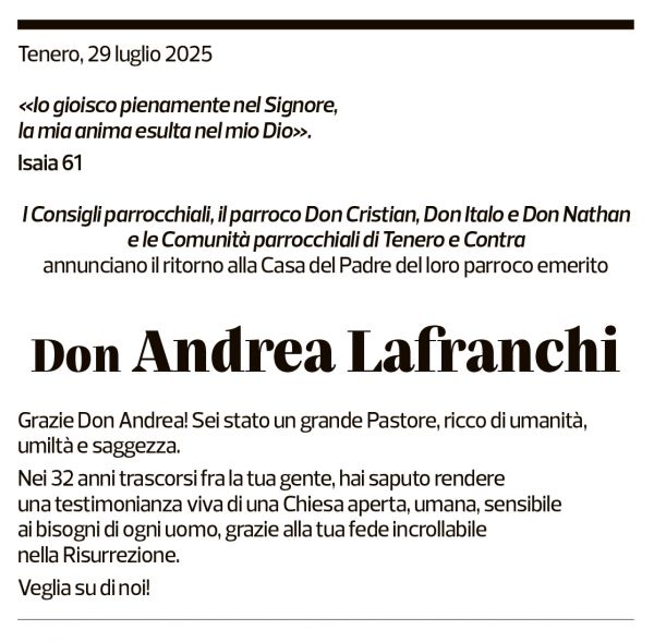 Annuncio funebre Andrea Lafranchi