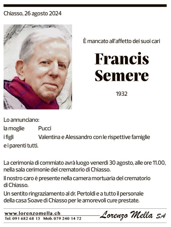 Annuncio funebre Francis Semere