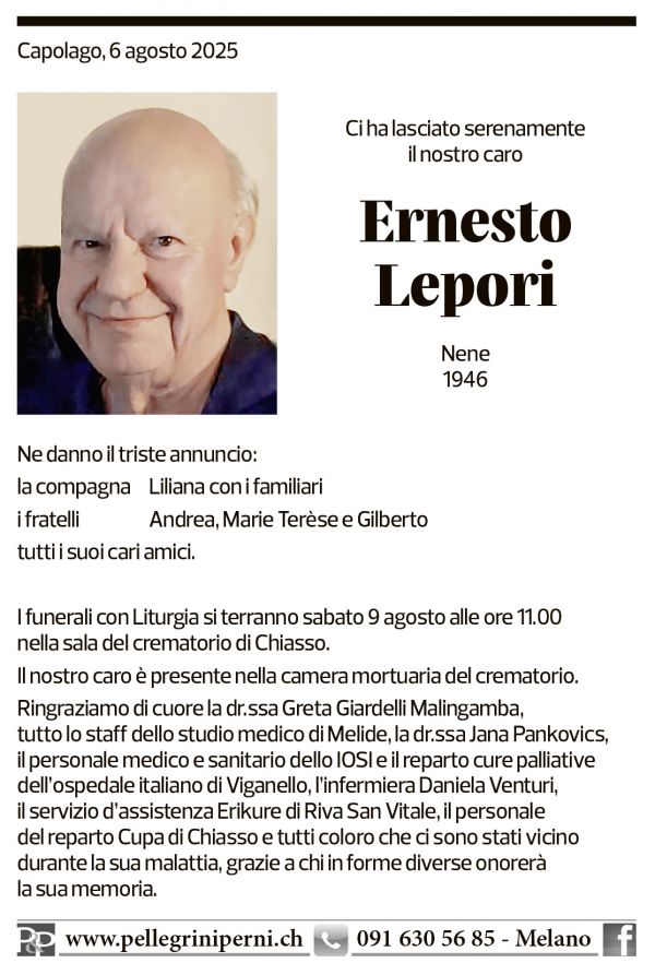 Annuncio funebre Ernesto Lepori