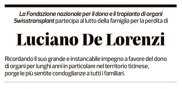 Annuncio funebre Luciano De Lorenzi