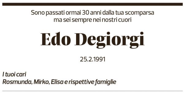 Annuncio funebre Edo Degiorgi