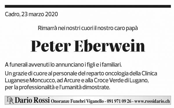 Annuncio funebre Peter Eberwein